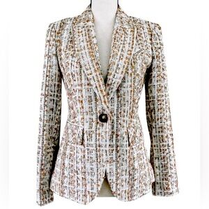 NWT Veronica Beard Ivory and Tan Tweed Cutaway Dickey Blazer - Size 2